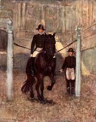 Officer Koch performing the Piaffe dressage movement on a black horse