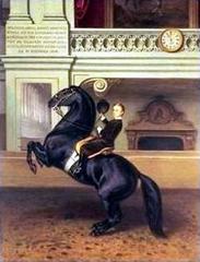 Crown Prince Rudolph of Austria on horseback inside the Winter Riding School of the Hofburg