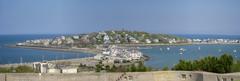 Panoramic view of Fort Revere Park overlooking Hull, Massachusetts coastline and harbor