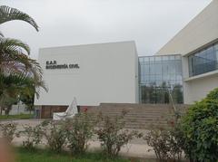 Civil Engineering Faculty Building with white columns and a blue sky