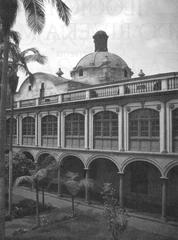 Ancient cloister of the National University of San Marcos with stone arches and pillars