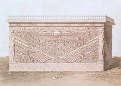 Ancient Egyptian sarcophagus of King Ay with intricate carvings and hieroglyphs