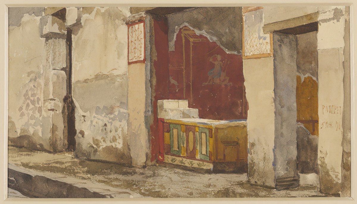 Frescoed ancient shop in Pompeii watercolor painting by Luigi Bazzani