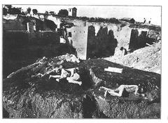 Ancient burial site with skeletal remains at House of the Cryptoporticus
