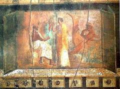 Ancient Pompeii wall painting detail south east corner oecus triclinium