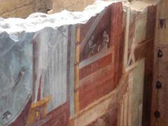 Upper west end of south wall of frigidarium in Pompeii