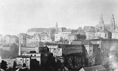 The Bock Fortress in Luxembourg in 1867 showing historic stone walls and buildings