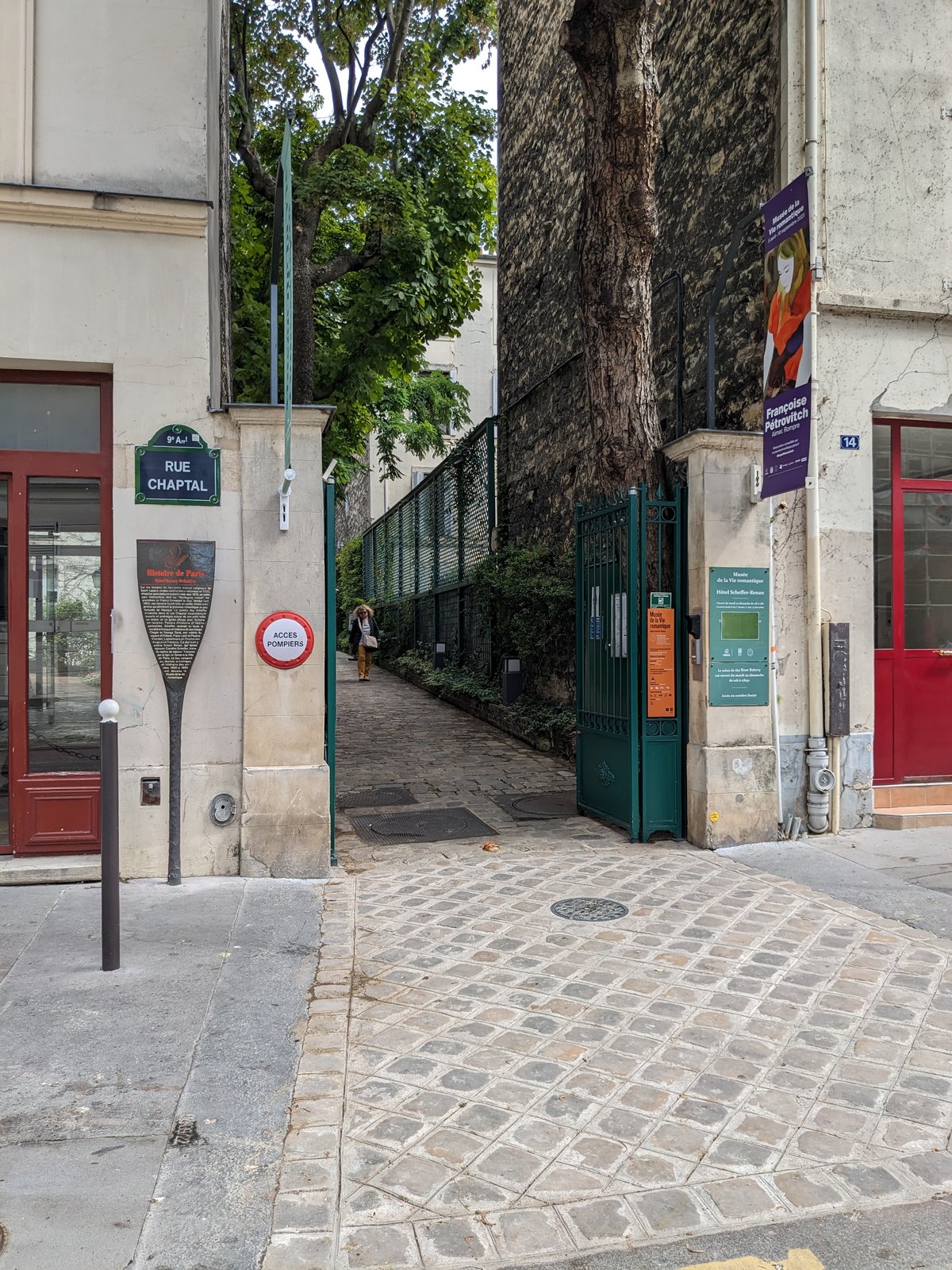 Entrance of the Musée de la Vie Romantique in Paris 9th arrondissement on Rue Chaptal