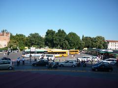 Piazzale Roma bus and taxi terminal in Venice with parked buses and taxis