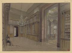 19th century urban landscape of the 9th arrondissement in Paris, France with the Bibliothèque du nouvel Opéra depicted in an artistic drawing