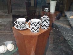 Cubist ceramic mugs with geometric patterns