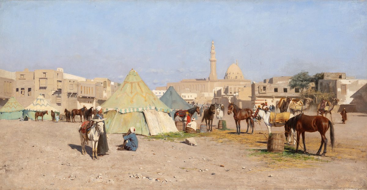 Caravan at the gates of Constantinople with camels and people in 1881 by Alberto Pasini