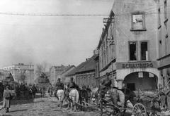 Soviet Red Army troops of the Fourth Ukrainian Front marching through the town of Zorau