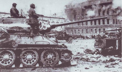 T-34/85 tank of the 11th Armored Corps in central Berlin