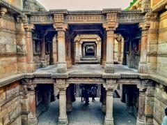 Rudabai Step Well, 15th-century intricately carved five-storey underground stepwell in Adalaj, Gujarat with Hindu temple and spiral staircases