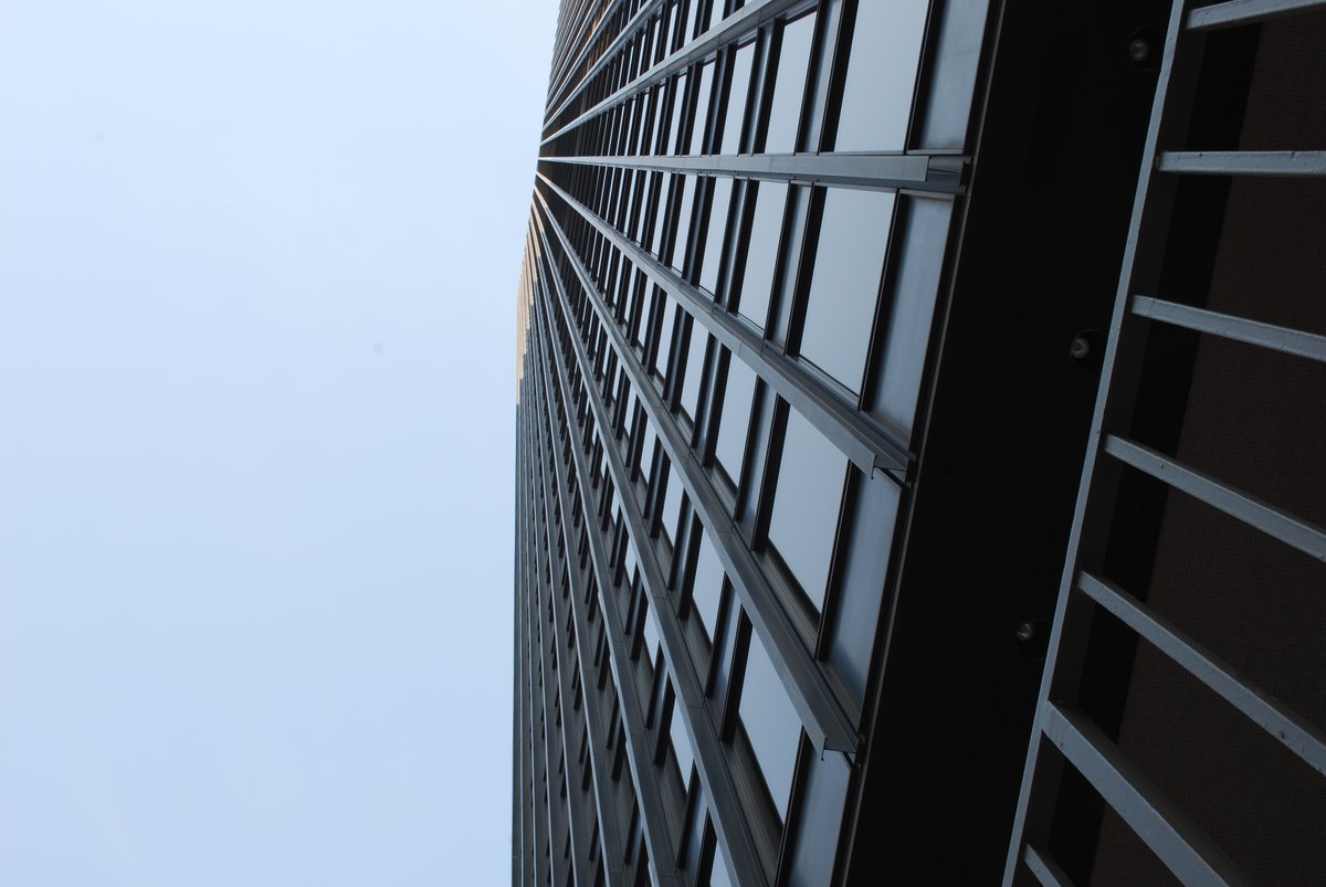 Close-up view of mullions on 330 North Wabash building in Chicago showing architectural details