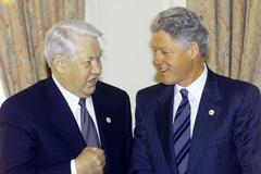 US President Bill Clinton and Russian President Boris Yeltsin after private meeting at Ciragan Palace Istanbul