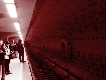 Interior view of Dristor Metro Station in Bucharest with trains and platforms