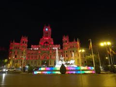 Cibeles Fountain in Madrid illuminated with rainbow colors for WorldPride 2017 celebrations