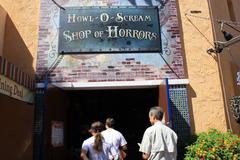 Entrance to Howl-O-Scream Shop of Horrors 2009 with festive Halloween decorations