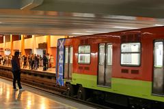 Mexico City Metro train arriving at a station