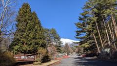 View of Mt. Asama seen beyond the main gate of Sainada University