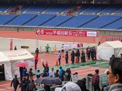 Waseda Ekiden runners in rainy race at Yokohama Nissan Stadium