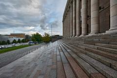 Eduskuntatalo parliament building in Helsinki on a sunny day