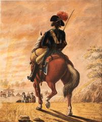 French horseman riding a white horse in traditional attire