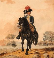 French horseman riding a horse in traditional attire