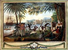 19th century illustration depicting African American individuals engaged in games and martial arts