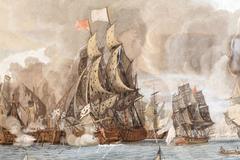 Naval combat scene from April 12, 1782, detailed historical maritime painting
