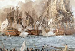 Historical naval combat painting dated April 12, 1782