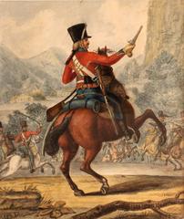 French horseman dressed in traditional uniform riding a black horse