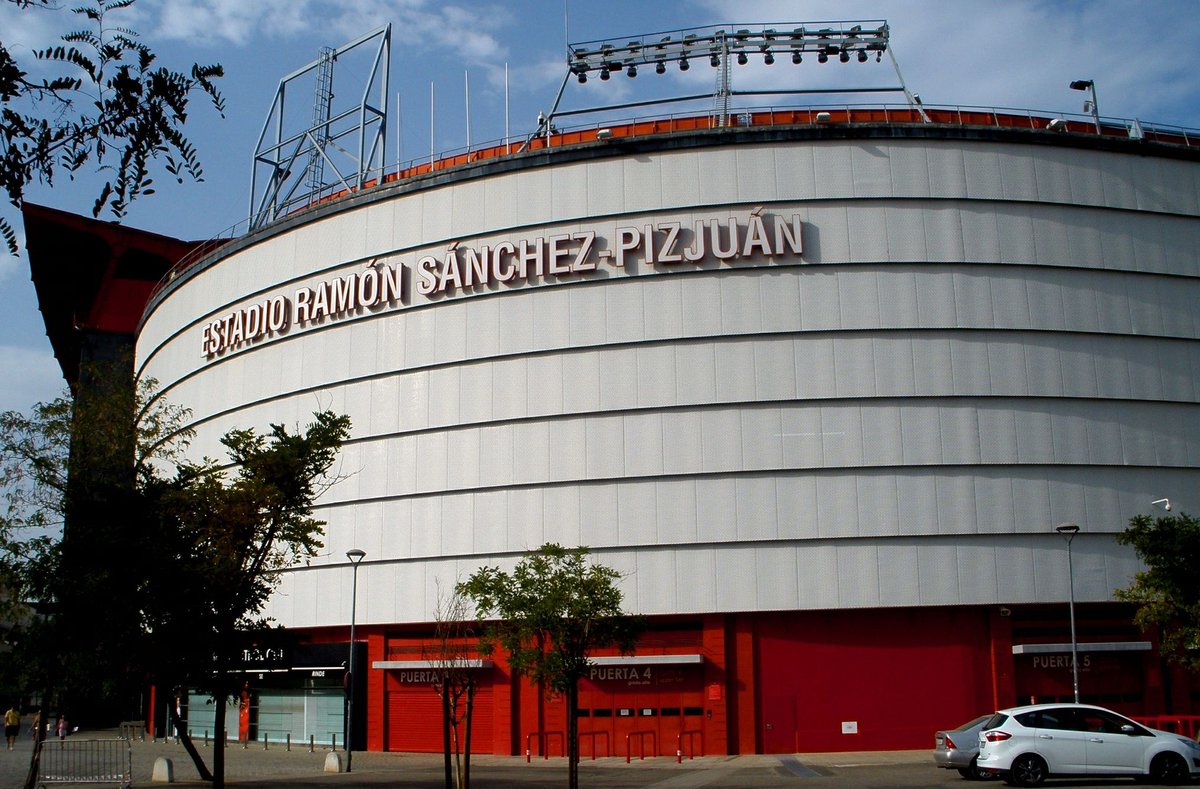Estadio Ramón Sánchez-Pizjuán in Sevilla, exterior view with architectural details