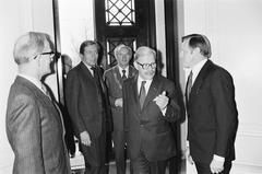 Prince Claus arriving at Meermanno Westreenianum Museum in The Hague, accompanied by Mayor Schols, November 23, 1979