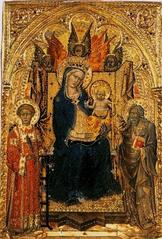 Madonna and Child with Saints Lawrence and Andrew painting by Francesco di Vannuccio, circa 1387-88