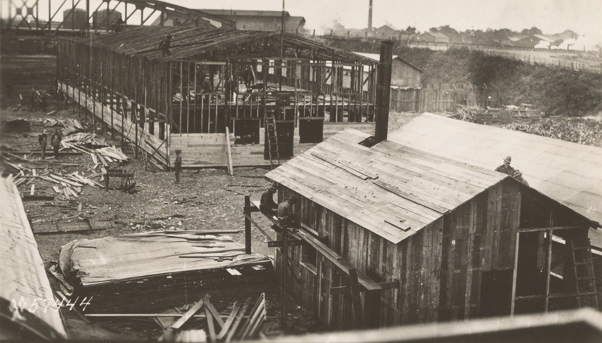 Wooden military barracks at Camp Pullman La Rochelle France July 1918