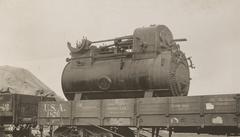 Semi-portable steam engine on US Army flatcar at Camp Pullman, La Rochelle, France, November 1918