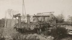 Damaged French tank railway wagon at Camp Pullman, La Rochelle, France, October 1918