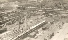 Birdseye view of US Army railroad car assembly lines at Camp Pullman in La Rochelle France July 1918