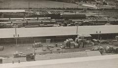Bird's eye view of US Army railroad car assembly lines at Camp Pullman, La Rochelle, France, September 1918