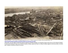 Historic railyard behind Palais Station with Château Frontenac and St-Lawrence River in background