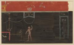 Figural fresco in Pompeii watercolor painting by Luigi Bazzani