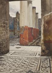 Mosaic floor leading to a frescoed peristyle in Pompeii
