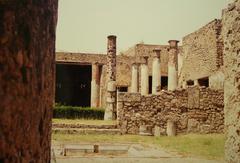 Ruins of ancient Pompeii with Mount Vesuvius in the background