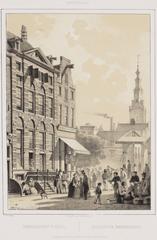 View of Rembrandt's House at Jodenbreestraat with street scene and Zuiderkerkstoren in the background