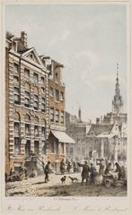 Historic drawing of Rembrandt's House on Jodenbreestraat with Zuiderkerkstoren in the background