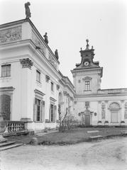 Detail view of the front facade with side tower of Wilanow Palace in Warsaw, Poland, 1934