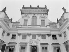 Detail of the front side of the central pavilion of Wilanow Palace in Warsaw, Poland, 1934